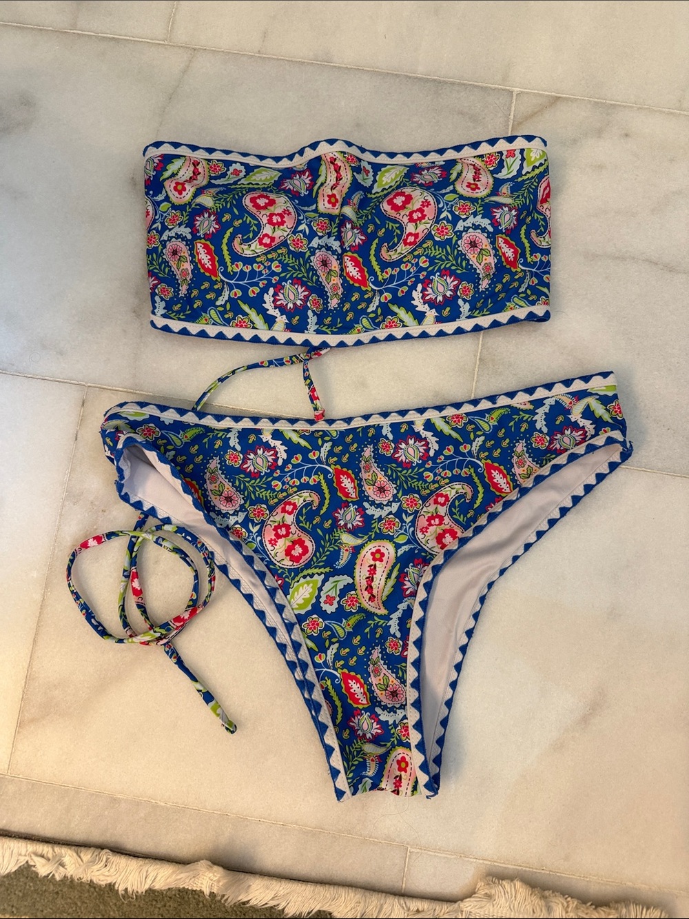 Blue Paisley Strapless Bikini Set